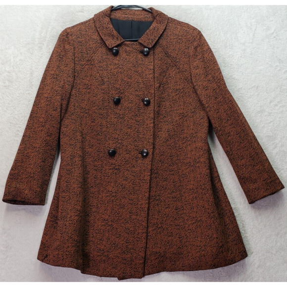 Rudy Blazer Coat Women Orange 100% Wool Long Sleeve Double Breasted Button Front - Picture 1 of 7